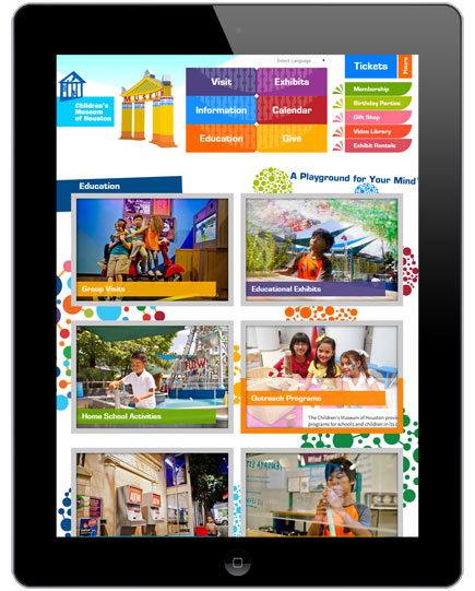 Children's Museum of Houston Website: Tablet Layout