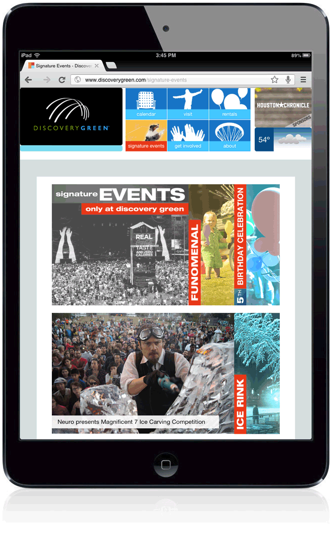Discovery Green Website: Tablet Layout
