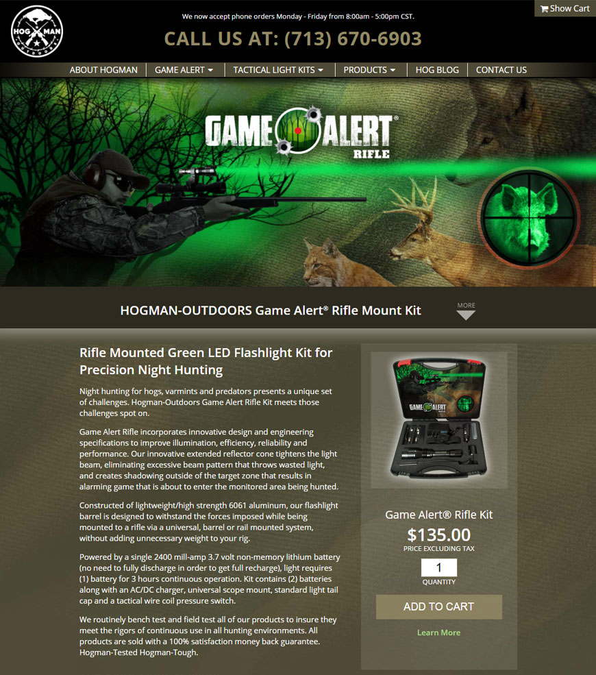 Hogman-Outdoors Website Design- Game Alert Night Hunting Module